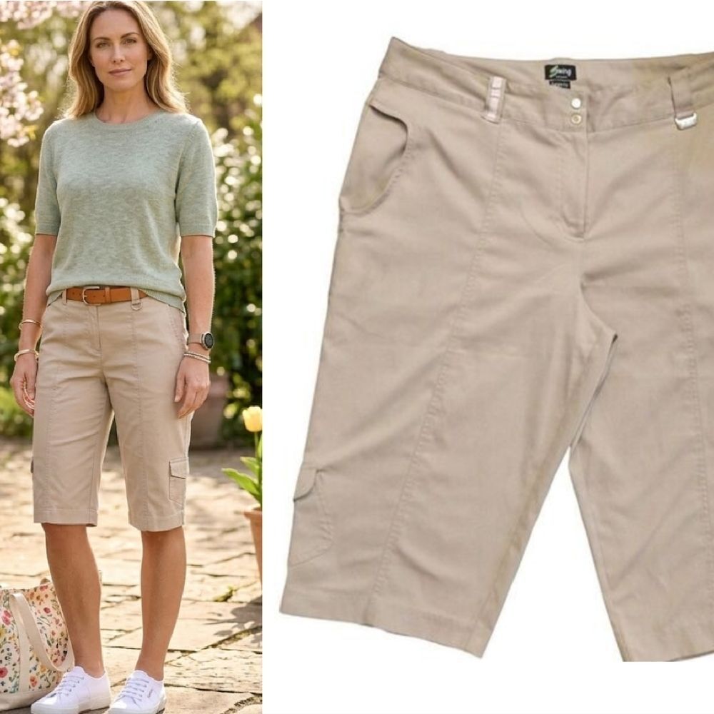 Bette & Court Light Beige Tanya Fit Swing Bermuda Golf Shorts Plus 14